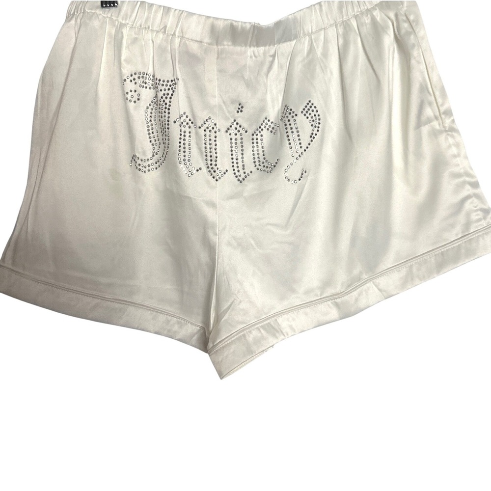 JUICY COUTURE x FOREVER 21 Large White Satin Rhinestone Logo Pajama Shorts Y2K